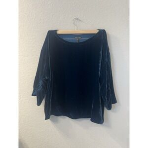 EILEEN FISHER   Boxy Velvet Top In Blue Spruce SZ M